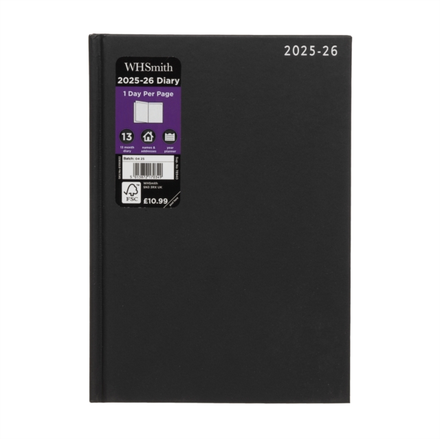 WHSmith Black A5 2025-26 Day to Page Essential Mid-Year