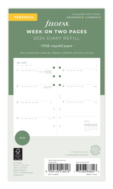 Filofax Personal Eco Week On Two Pages 2024 Diary With Tabs