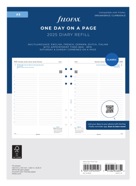 Filofax A5 Day Per Page 5 Language Appointments 2025 Diary